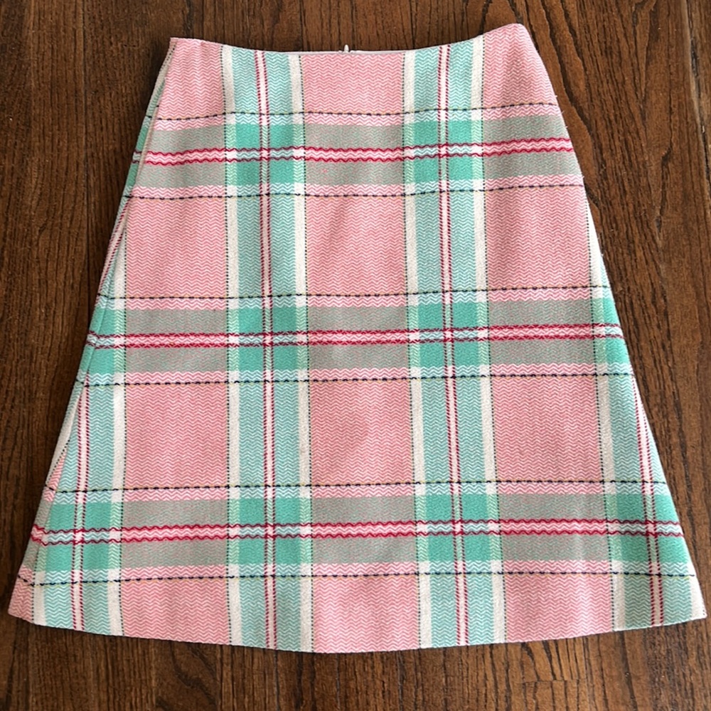Boden Pink & Mint Plaid A-Line Skirt